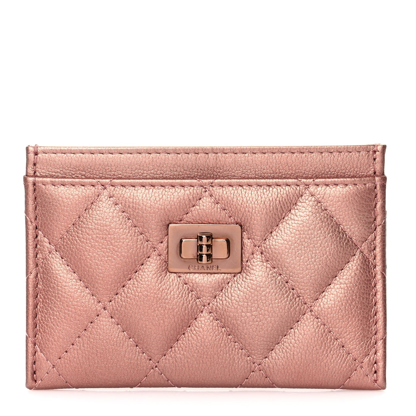 Metallic Caviar Quilted Reissue Card Holder Copper Pink