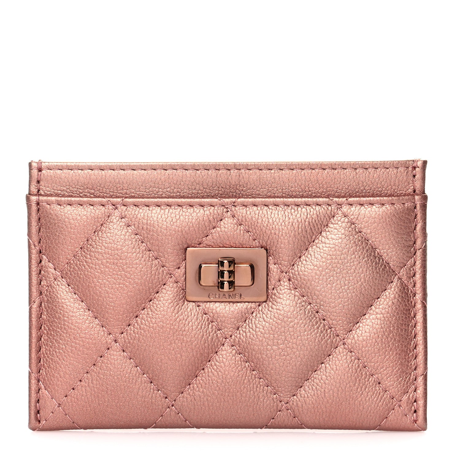 Chanel Metallic Caviar Quilted Reissue Card Holder Copper Pink 1 of 9