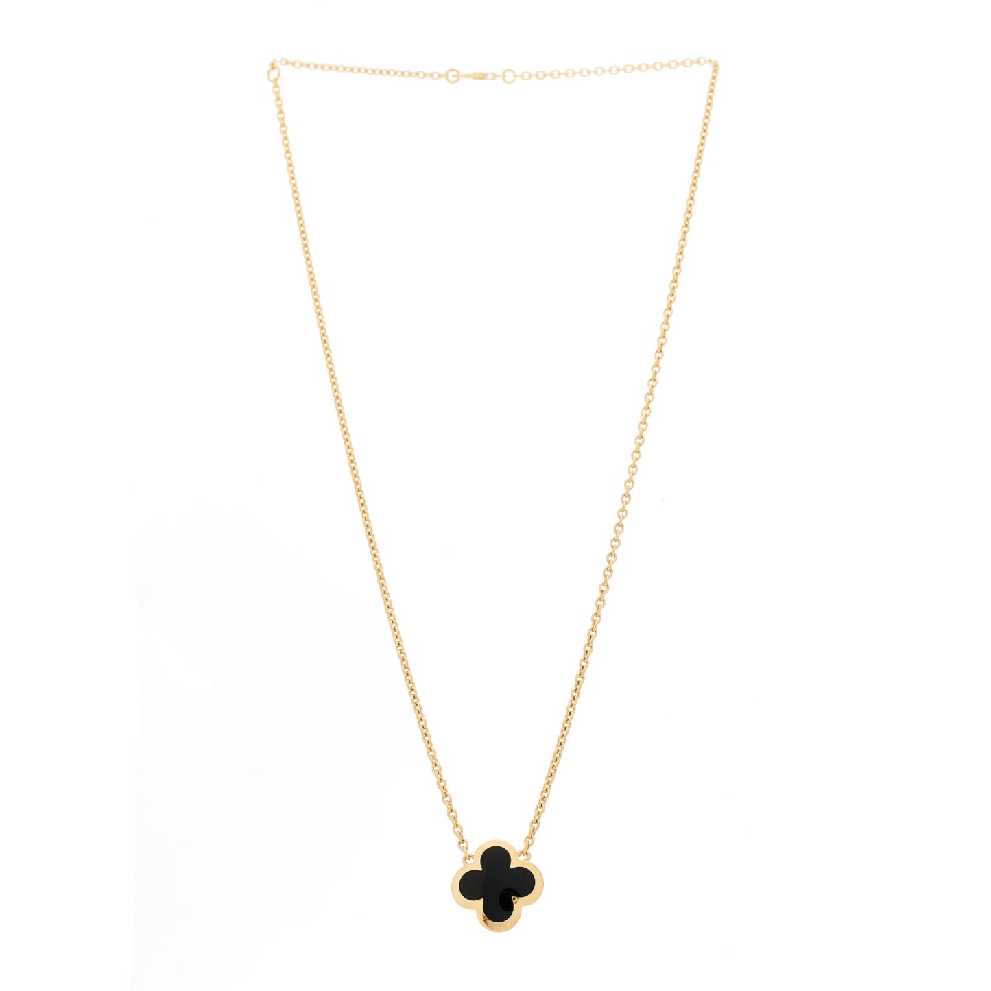 18K Yellow Gold Black Onyx Pure Alhambra Pendant Necklace