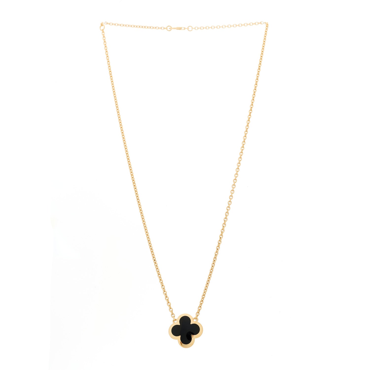 Van Cleef & Arpels 18K Yellow Gold Black Onyx Pure Alhambra Pendant Necklace 3 of 6