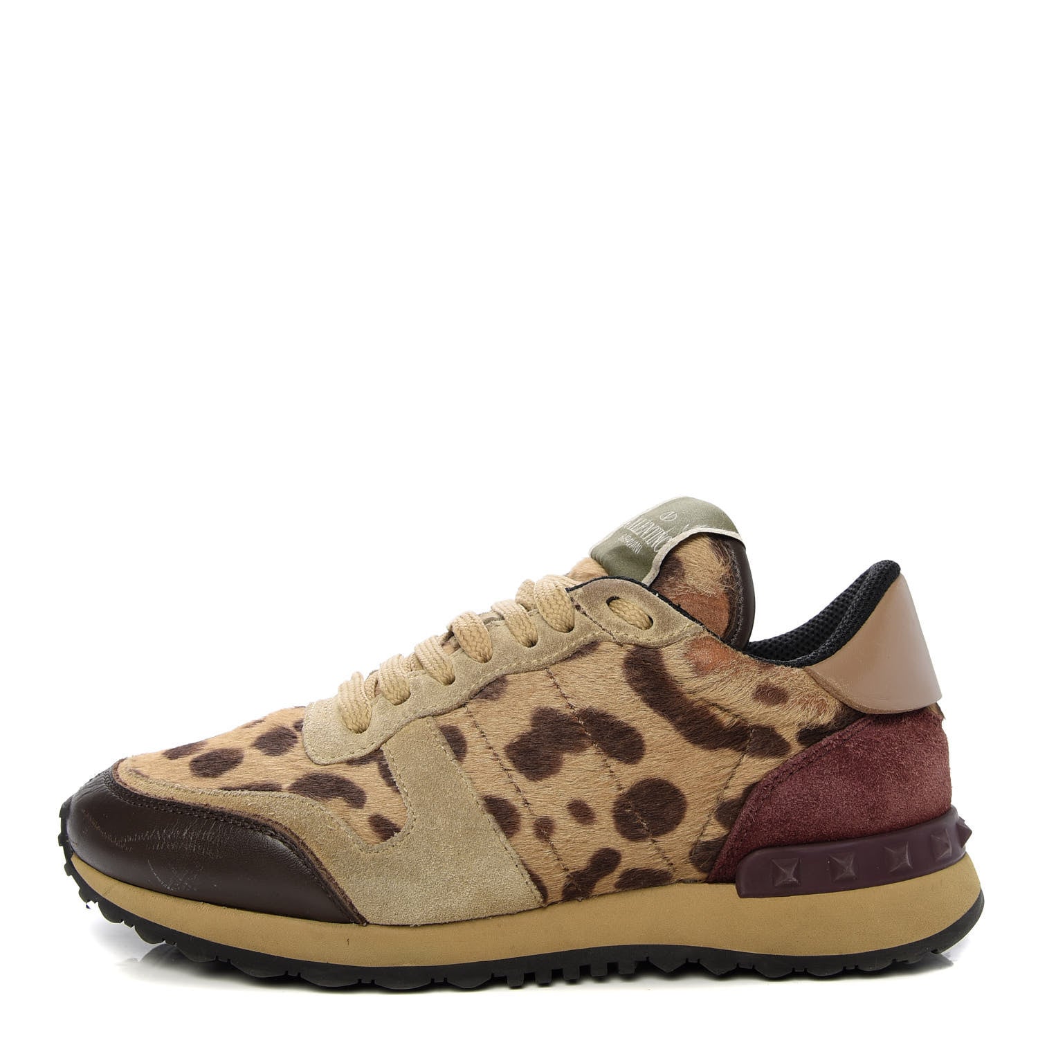 Valentino Garavani Calf Hair Suede Leopard Print Womens Rockrunner Sneakers 37 Multicolor 1 of 9