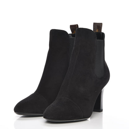 Louis Vuitton Suede Monogram Uniformes Cap Toe Chelsea 75mm Ankle Boots 37.5 Black 3 of 7