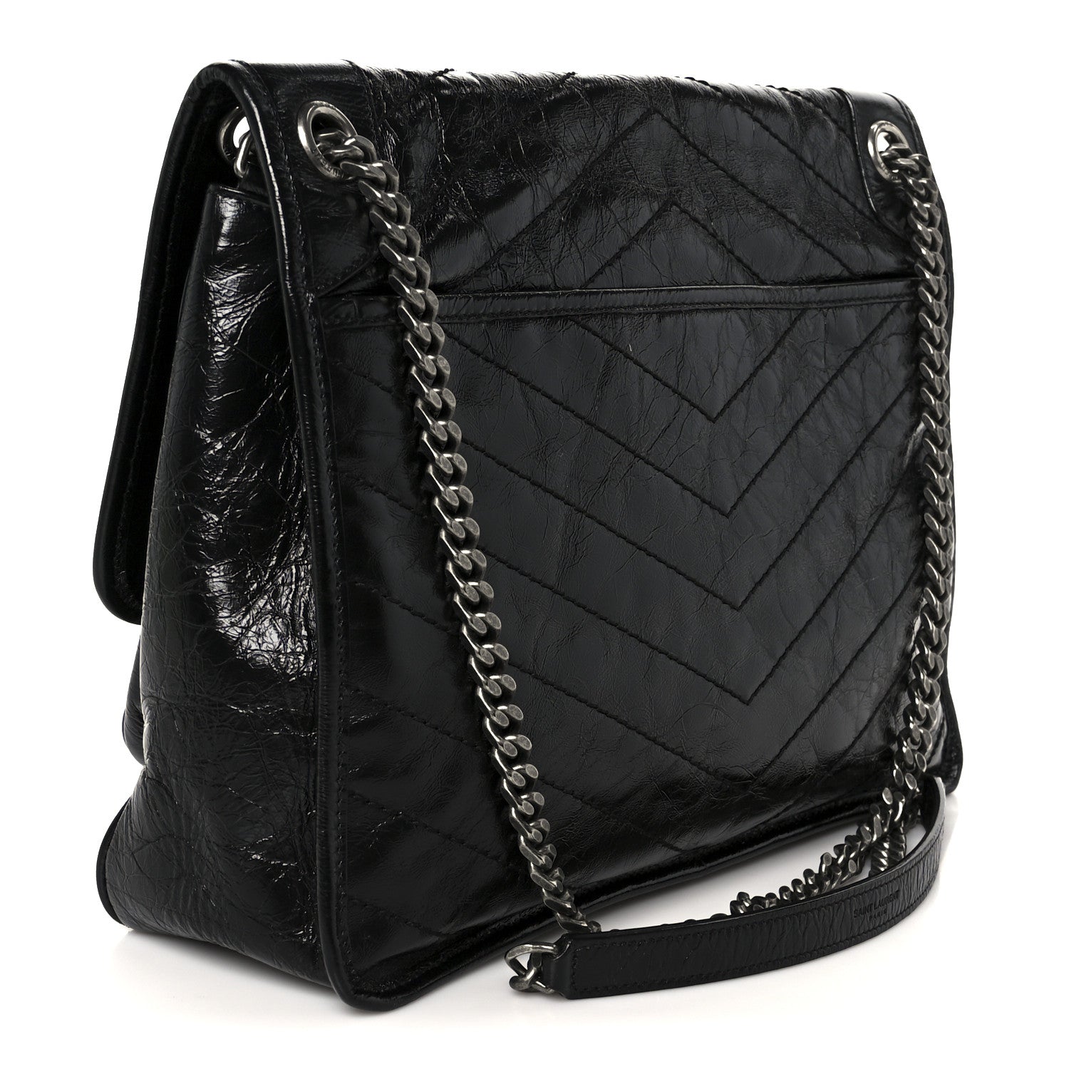 Saint Laurent Crinkled Calfskin Matelasse Monogram Large Niki Chain Satchel Black 3 of 12
