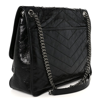 Saint Laurent Crinkled Calfskin Matelasse Monogram Large Niki Chain Satchel Black 3 of 12
