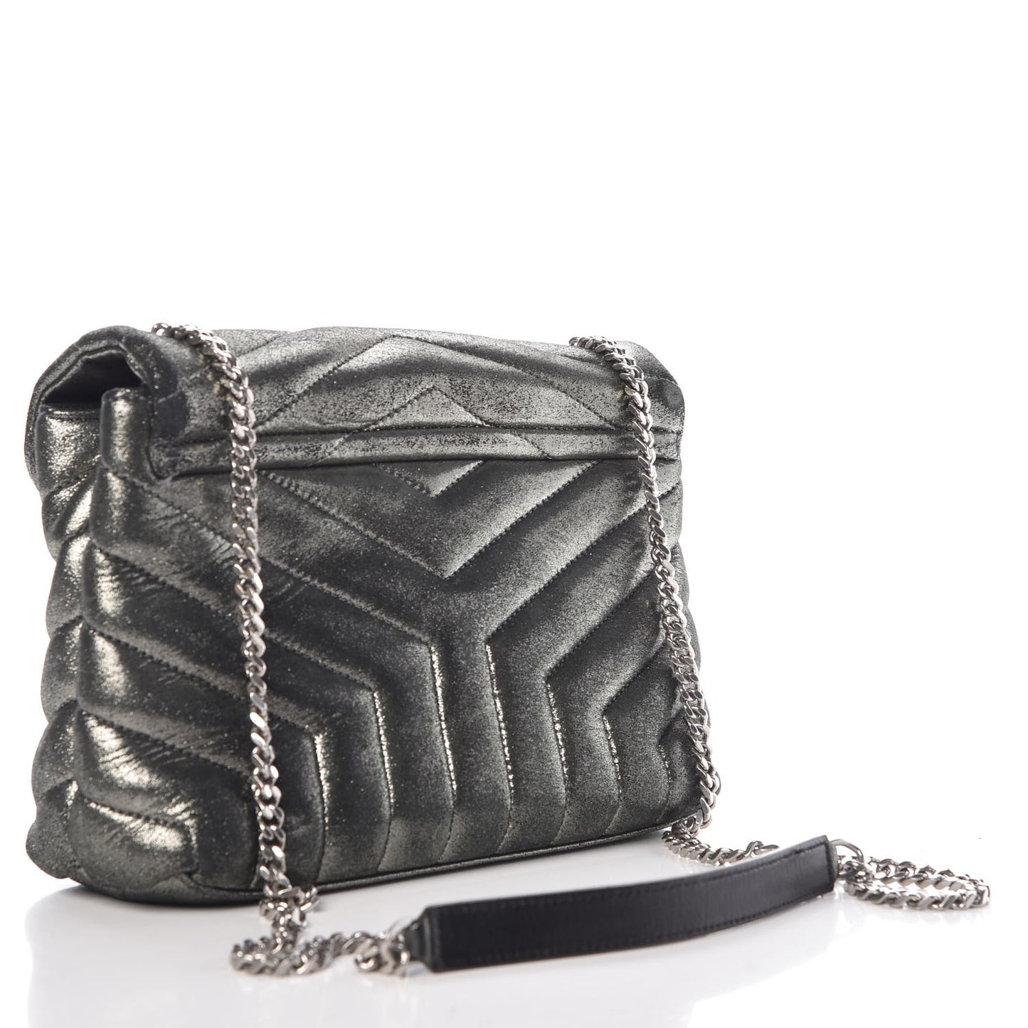 Metallic Calfskin Y Calfskin Monogram Small Loulou Chain Satchel Dark Grey