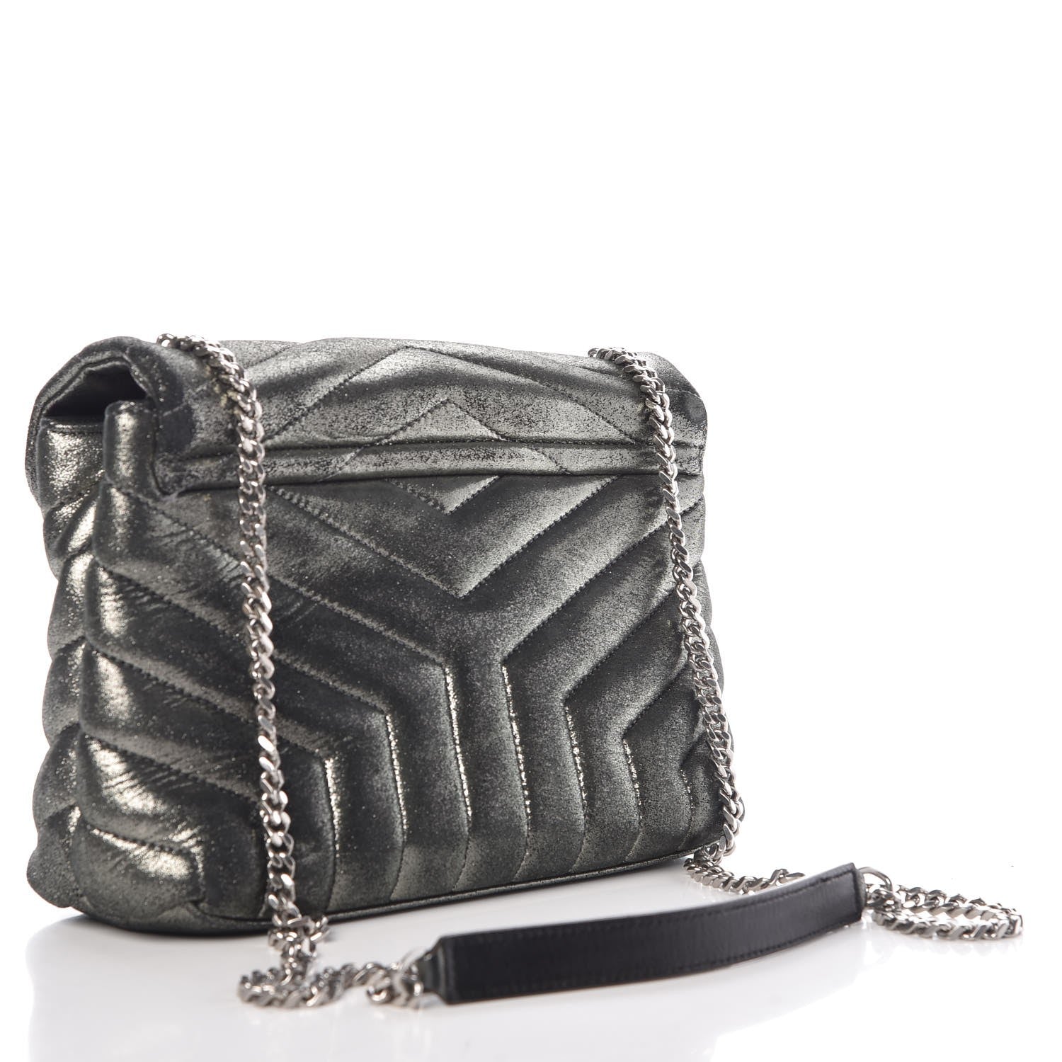Saint Laurent Metallic Calfskin Y Calfskin Monogram Small Loulou Chain Satchel Dark Grey 3 of 19