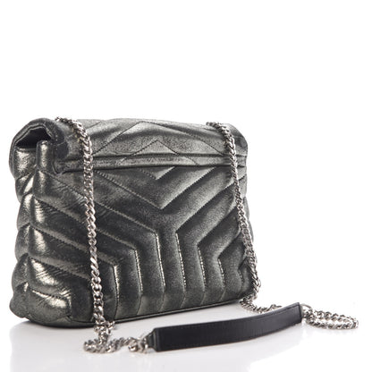Saint Laurent Metallic Calfskin Y Calfskin Monogram Small Loulou Chain Satchel Dark Grey 3 of 19