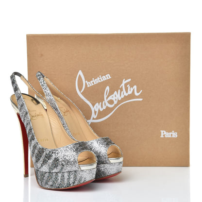 Christian Louboutin Glitter Sirene Lady Peep Sling 150 Pumps 37.5 Silver Light Gold 19 of 19