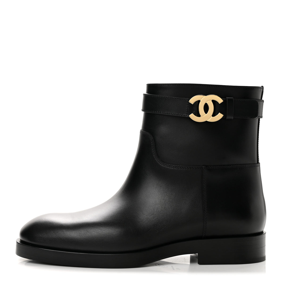 Calfskin CC Buckle Ankle Boots 41 Black