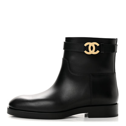 Chanel Calfskin CC Buckle Ankle Boots 41 Black 1 of 10