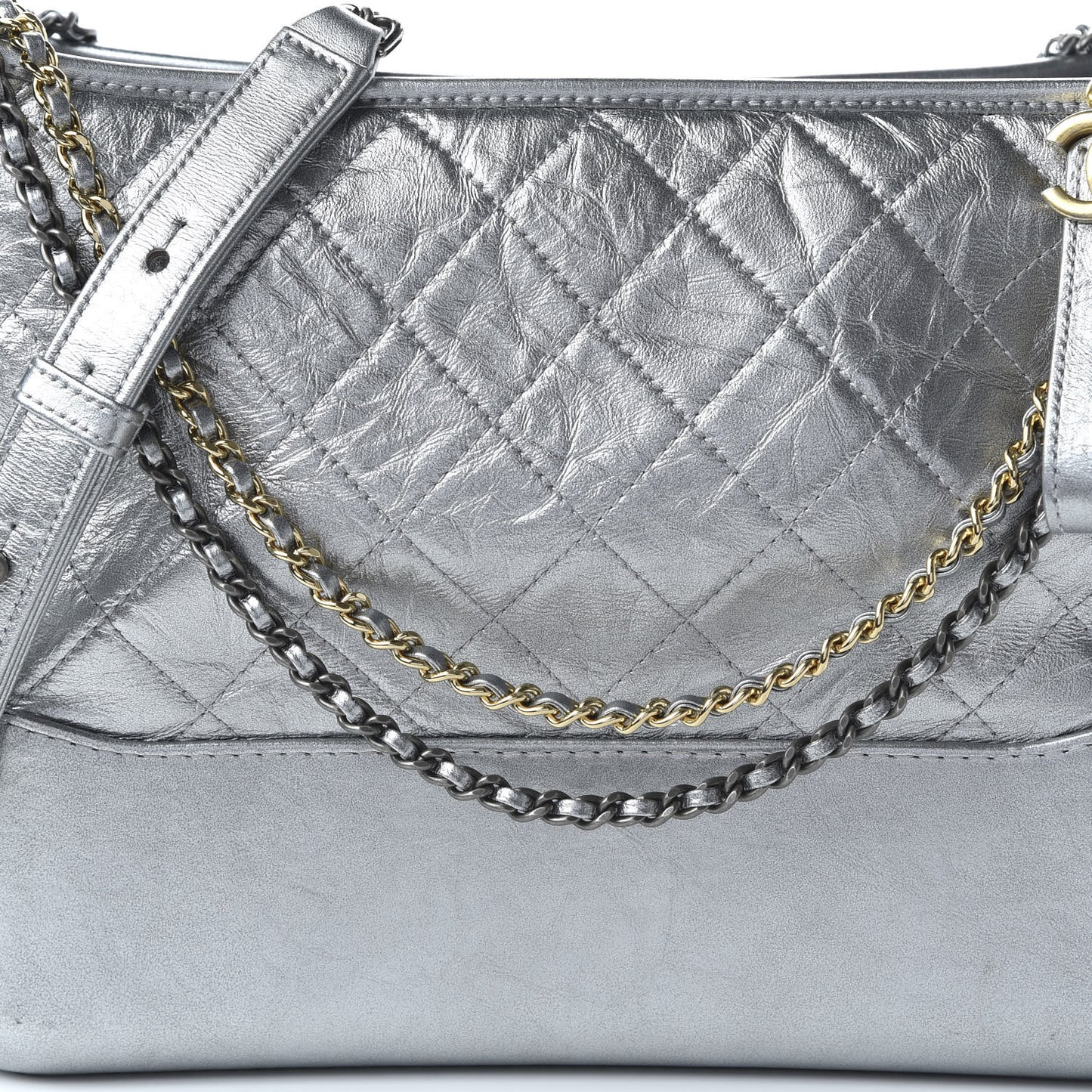 Metallic Lambskin Calfskin Quilted Medium Gabrielle Hobo Silver