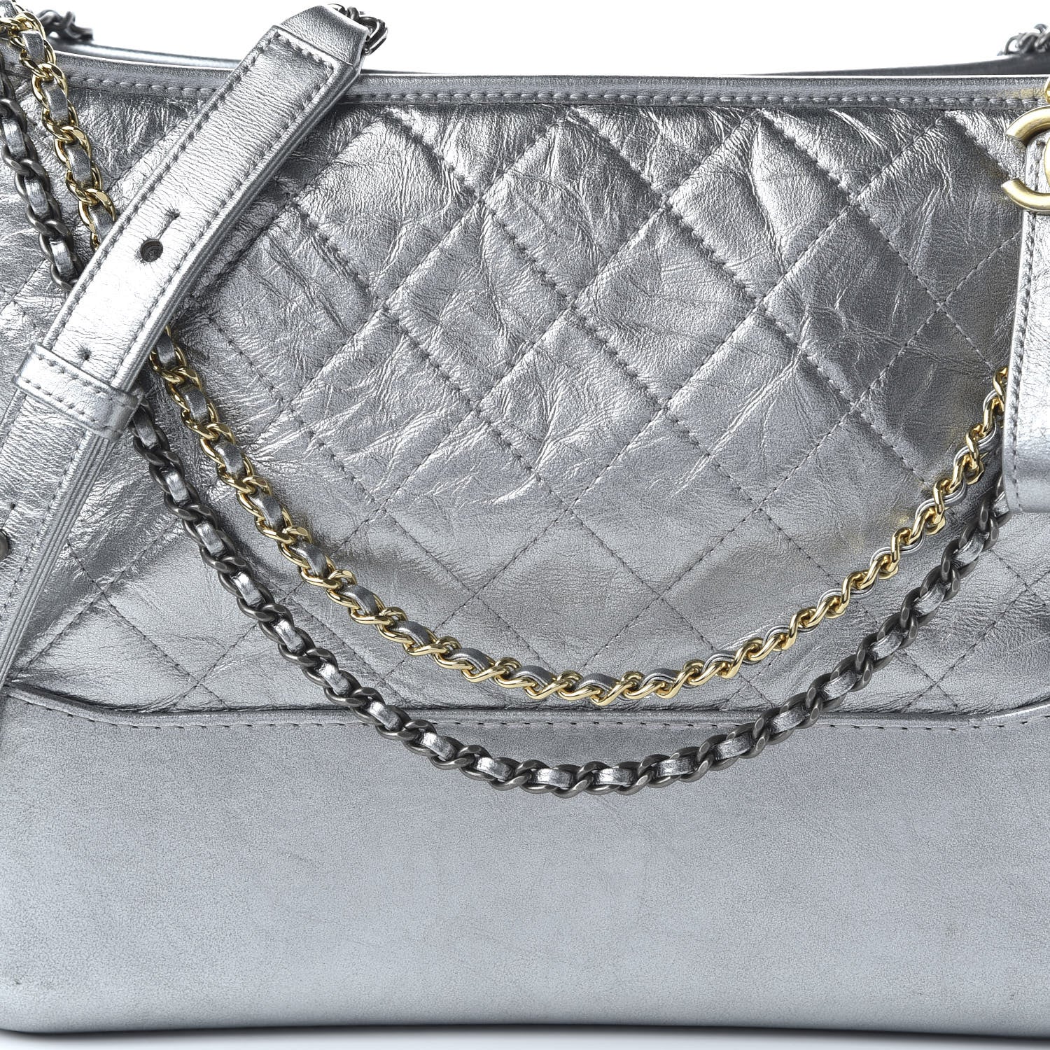 Chanel Metallic Lambskin Calfskin Quilted Medium Gabrielle Hobo Silver 10 of 11