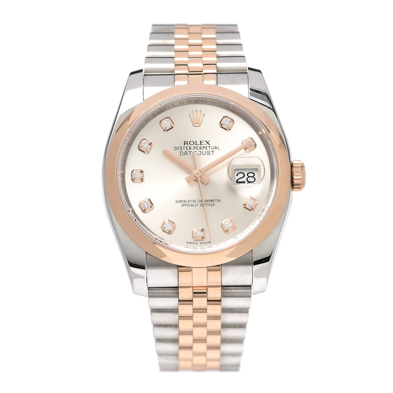 Rolex Stainless Steel 18K Everose Gold Diamond 36mm Oyster Perpetual Datejust Watch Silver 116201 1 of 5