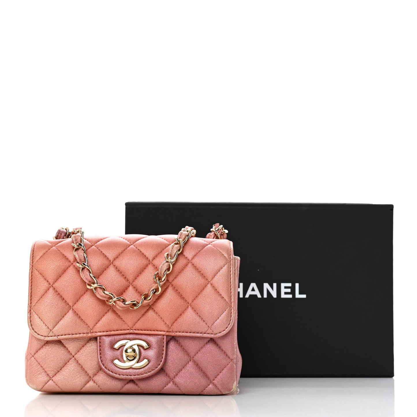 Metallic Lambskin Quilted Ombre Mini Square Flap Pink