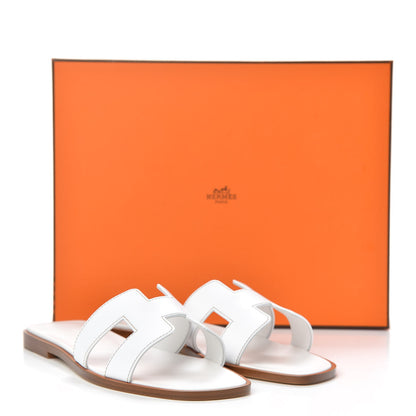 Hermes Box Calfskin Oran Sandals 37 White 9 of 9