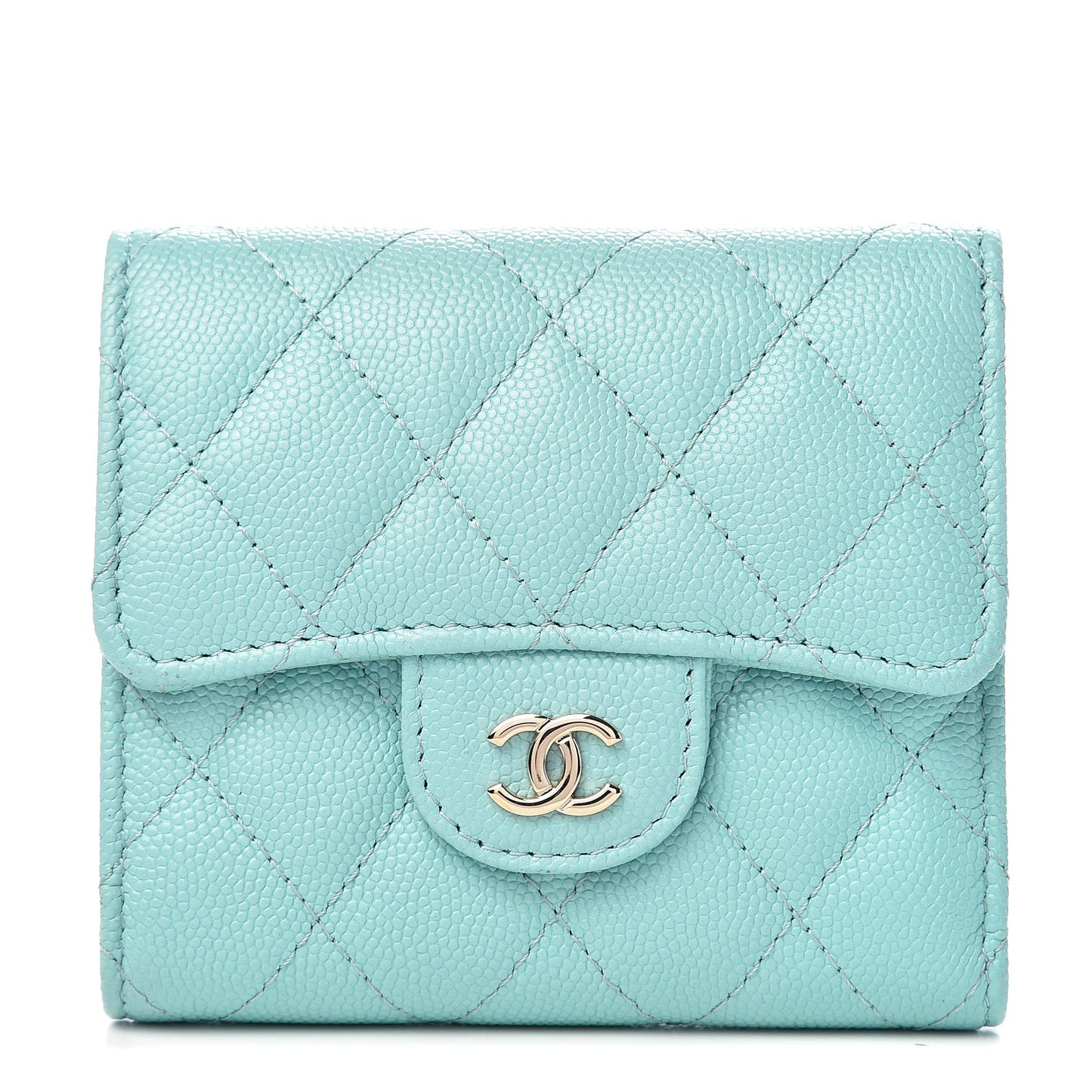 Caviar Quilted Compact Flap Wallet Light Blue