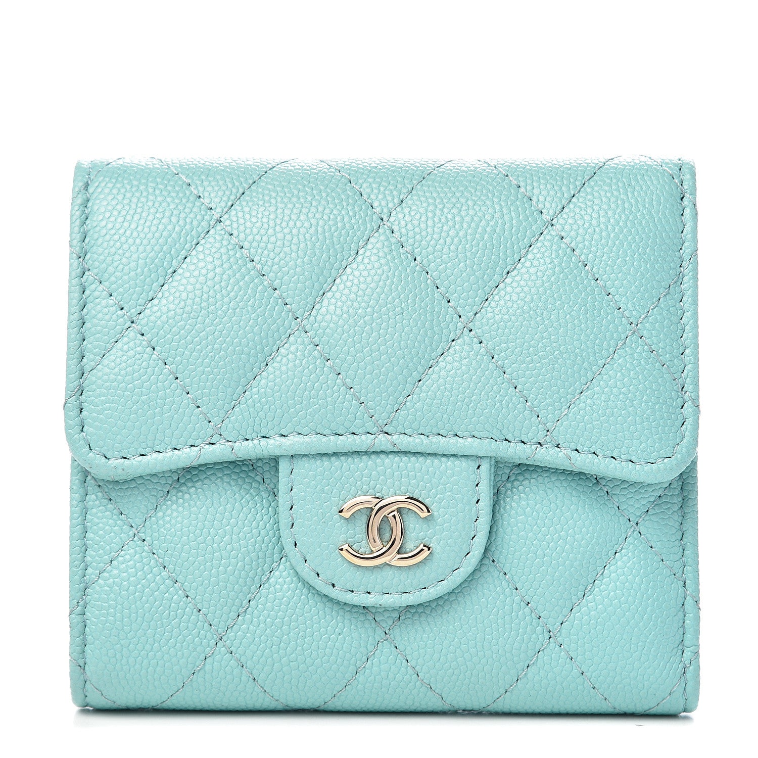 Chanel Caviar Quilted Compact Flap Wallet Light Blue 1 of 8
