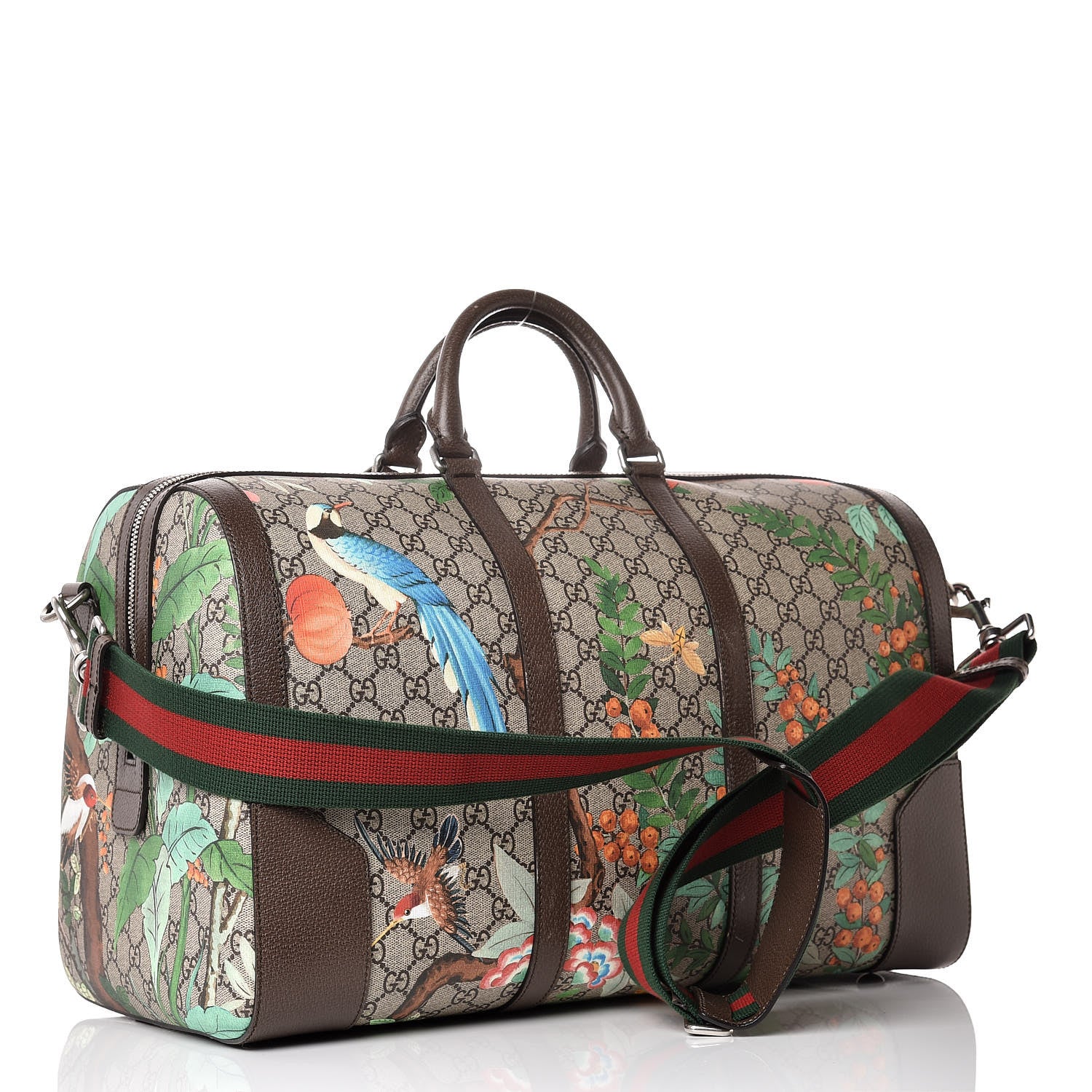 Gucci GG Supreme Monogram Tian Web Medium Duffle Beige Multicolor New Acero 4 of 17