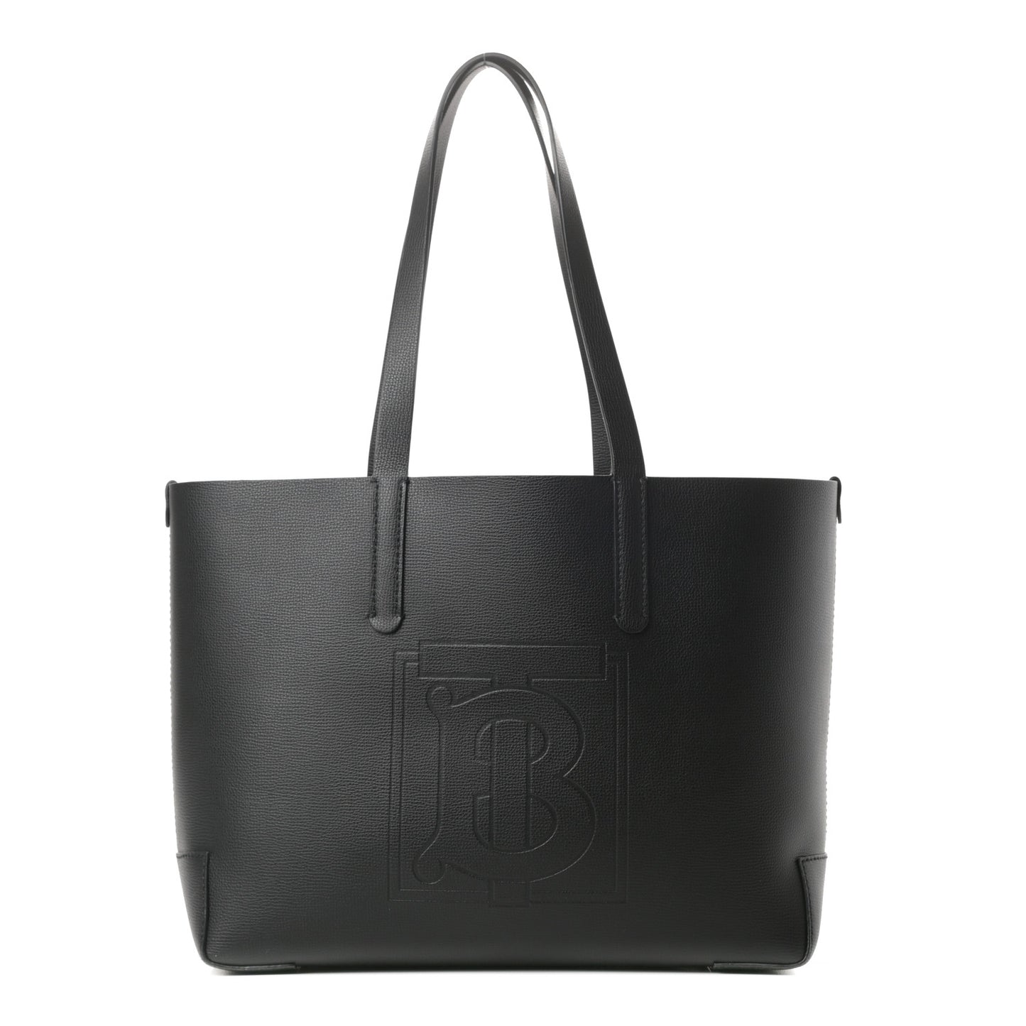 Calfskin TB Motif Embossed Medium Tote Black