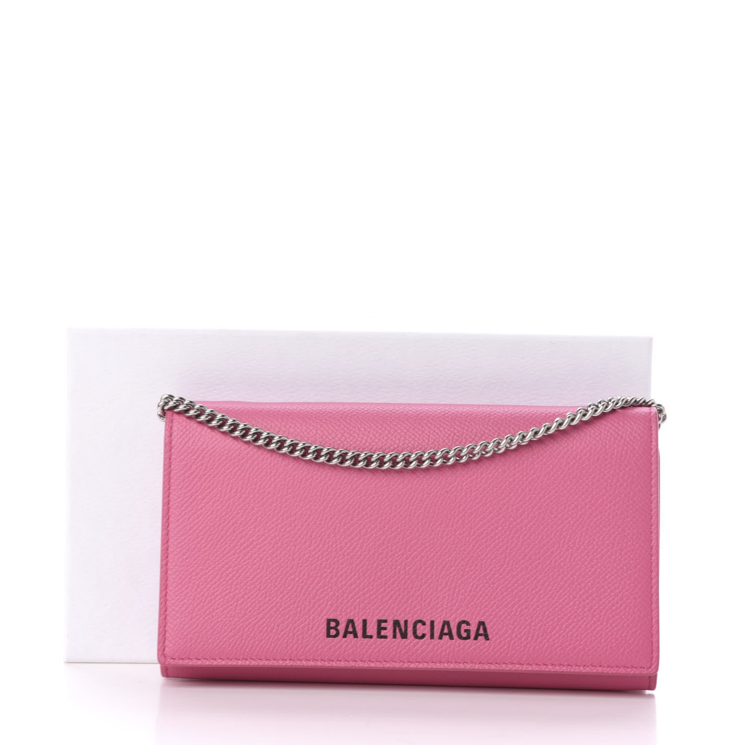 Balenciaga Signature Grained Calfskin Logo Ville Wallet on Chain Bubble Gum Black 10 of 10