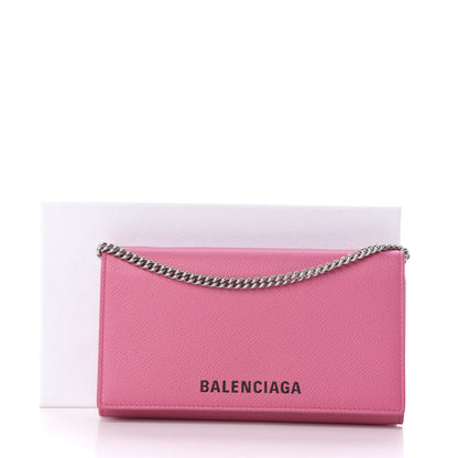 Balenciaga Signature Grained Calfskin Logo Ville Wallet on Chain Bubble Gum Black 10 of 10