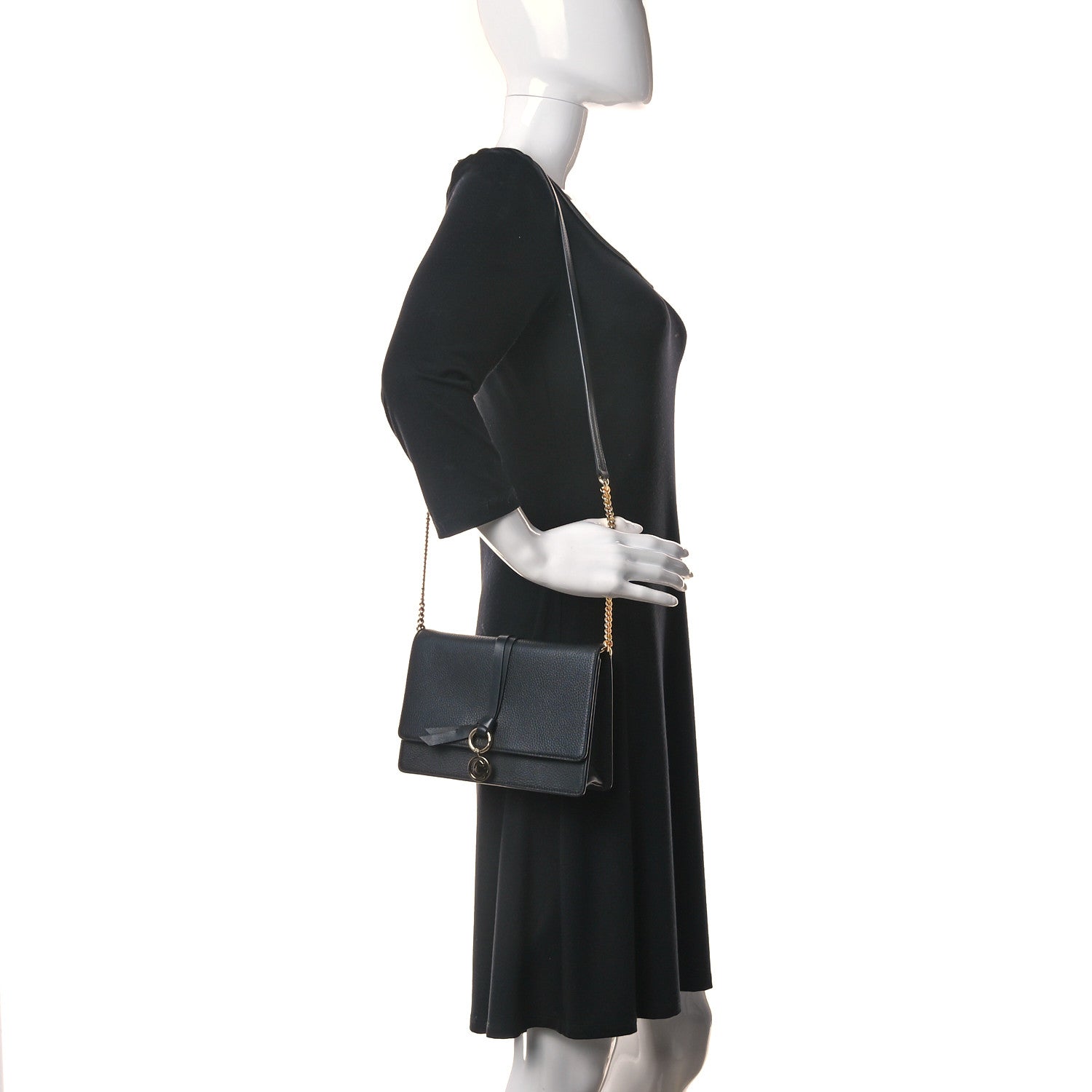 Chloe Grained Calfskin Alphabet Clutch Shoulder Bag Black 2 of 10