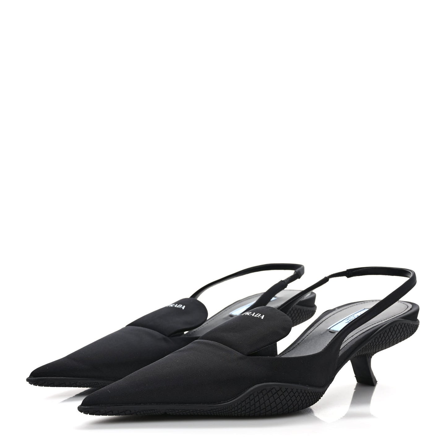 Nylon Logo Pointed Toe 45mm Slingback Pumps 36.5 Black