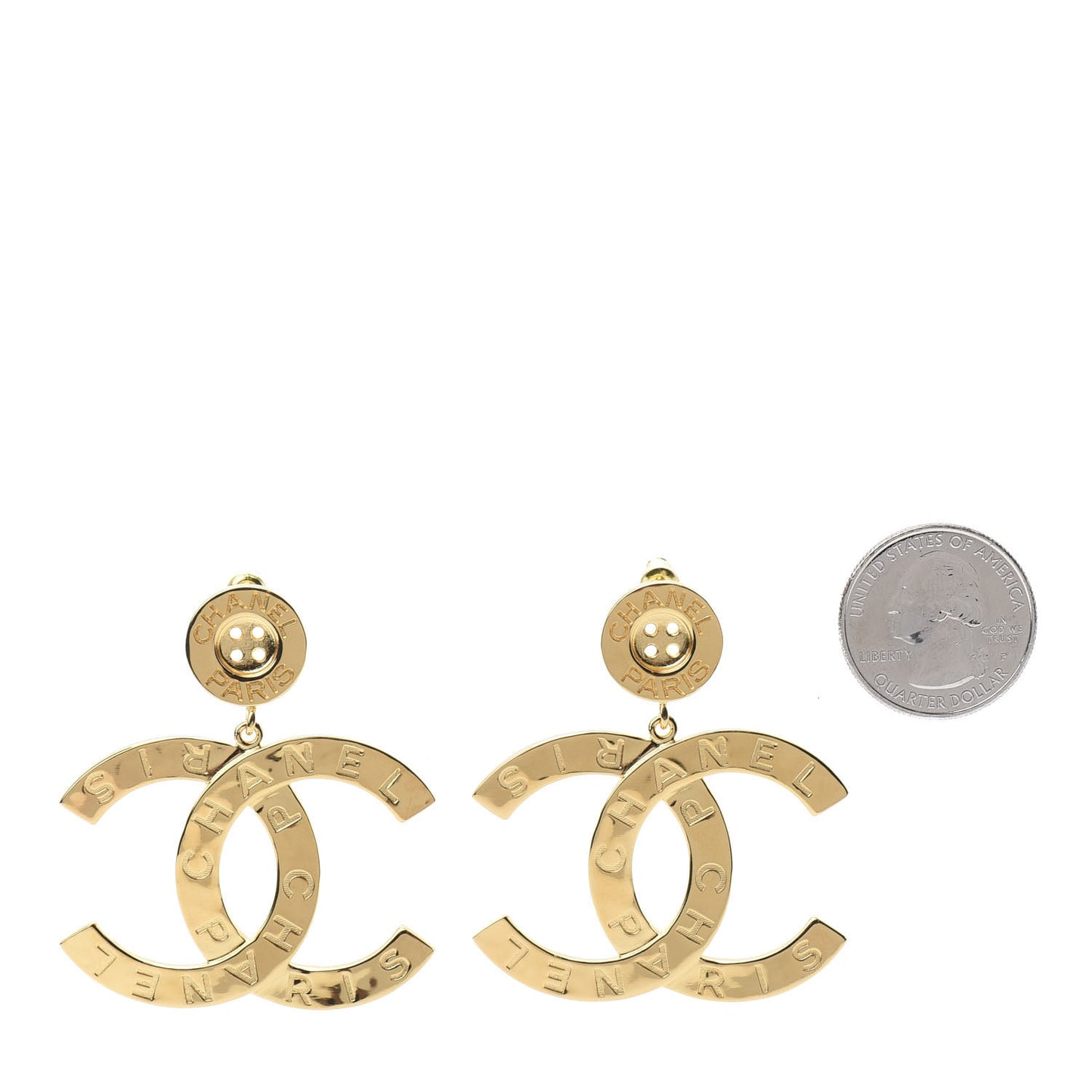 Metal Large Paris Button Earrings Gold