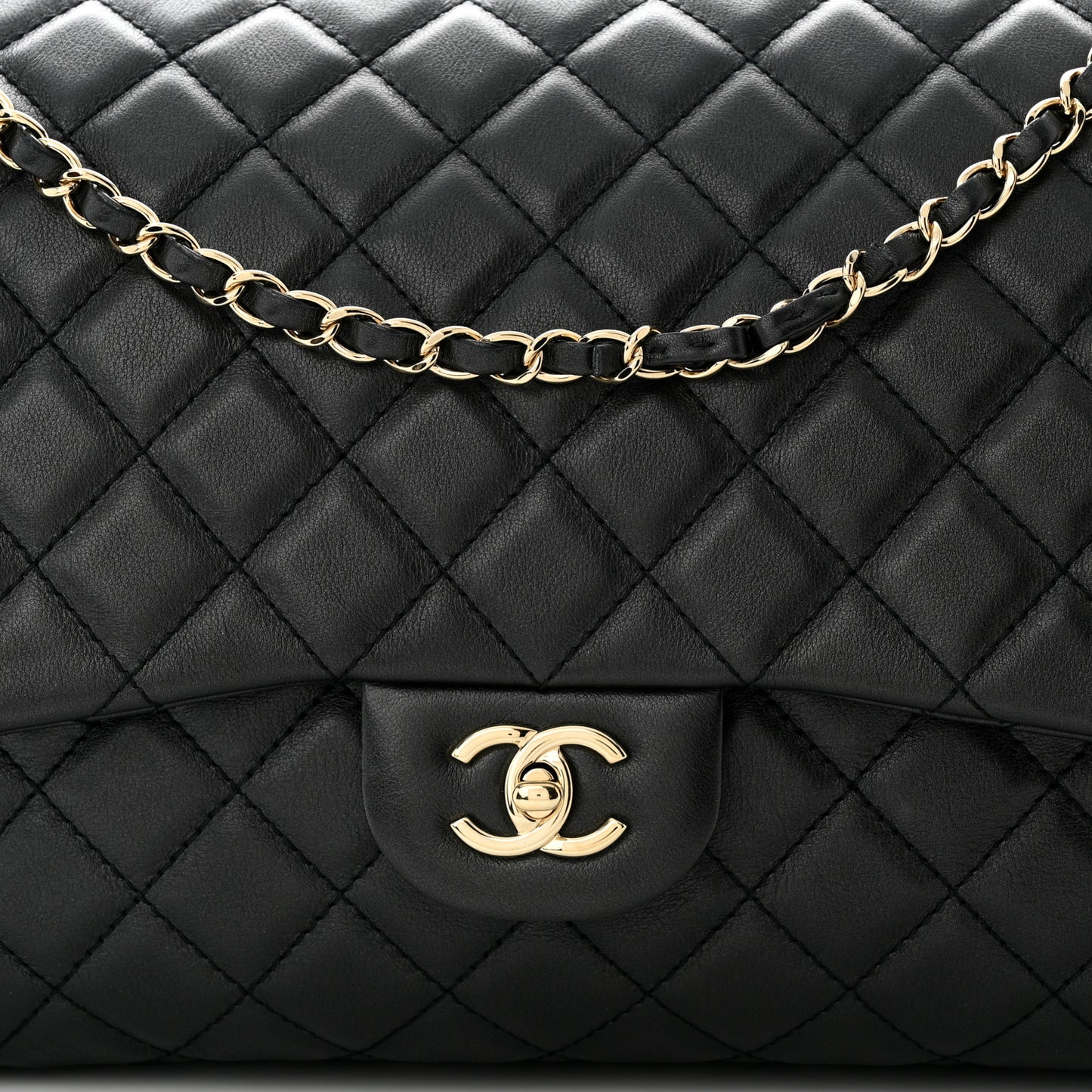 Metallized Calfskin Quilted Small XXL Travel Flap Bag Black