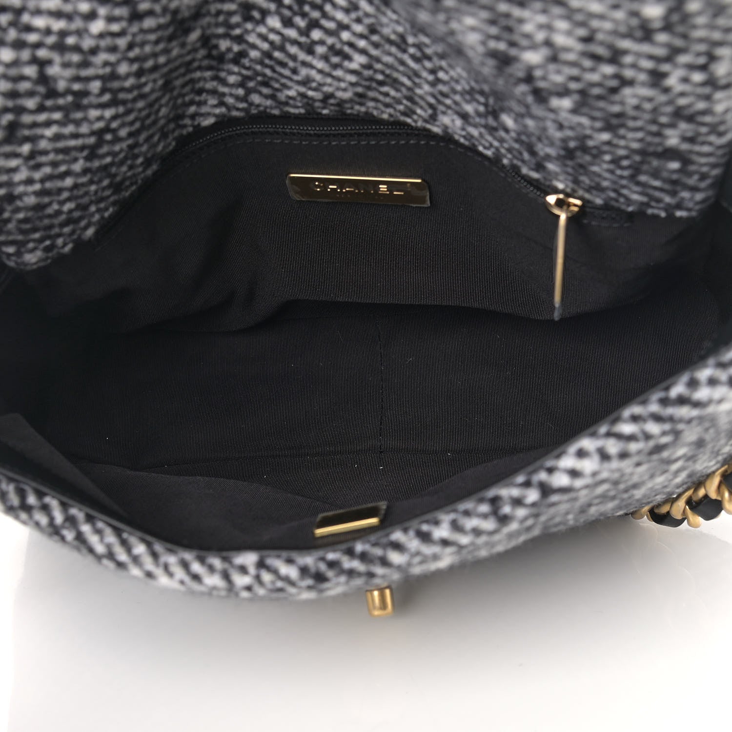 Chanel Tweed Quilted Medium Chanel 19 Flap Black White 5 of 9