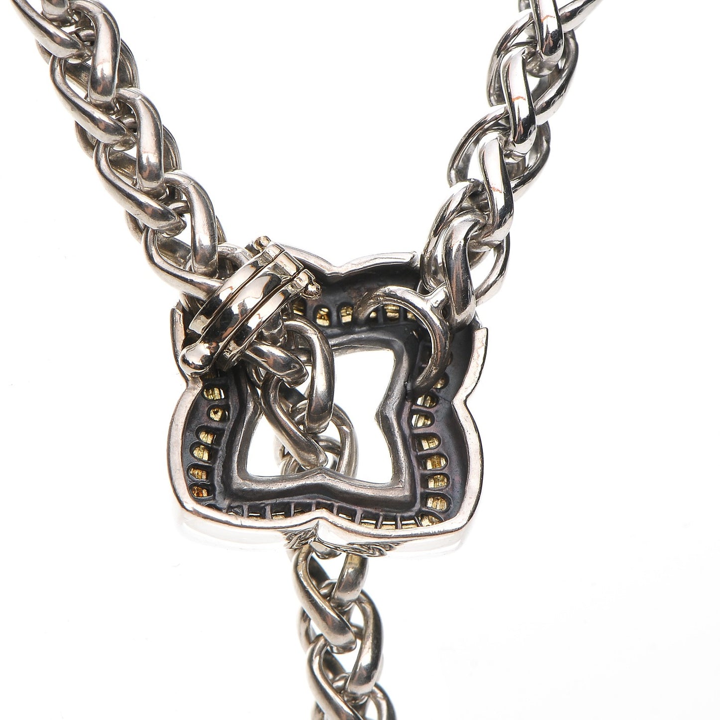 Sterling Silver 18K Yellow Gold Quatrefoil Lariat Wheat Chain Necklace