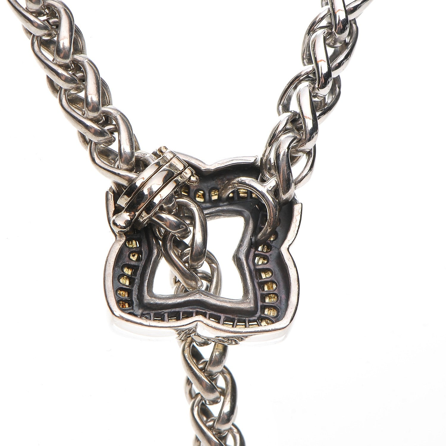David Yurman Sterling Silver 18K Yellow Gold Quatrefoil Lariat Wheat Chain Necklace 8 of 8