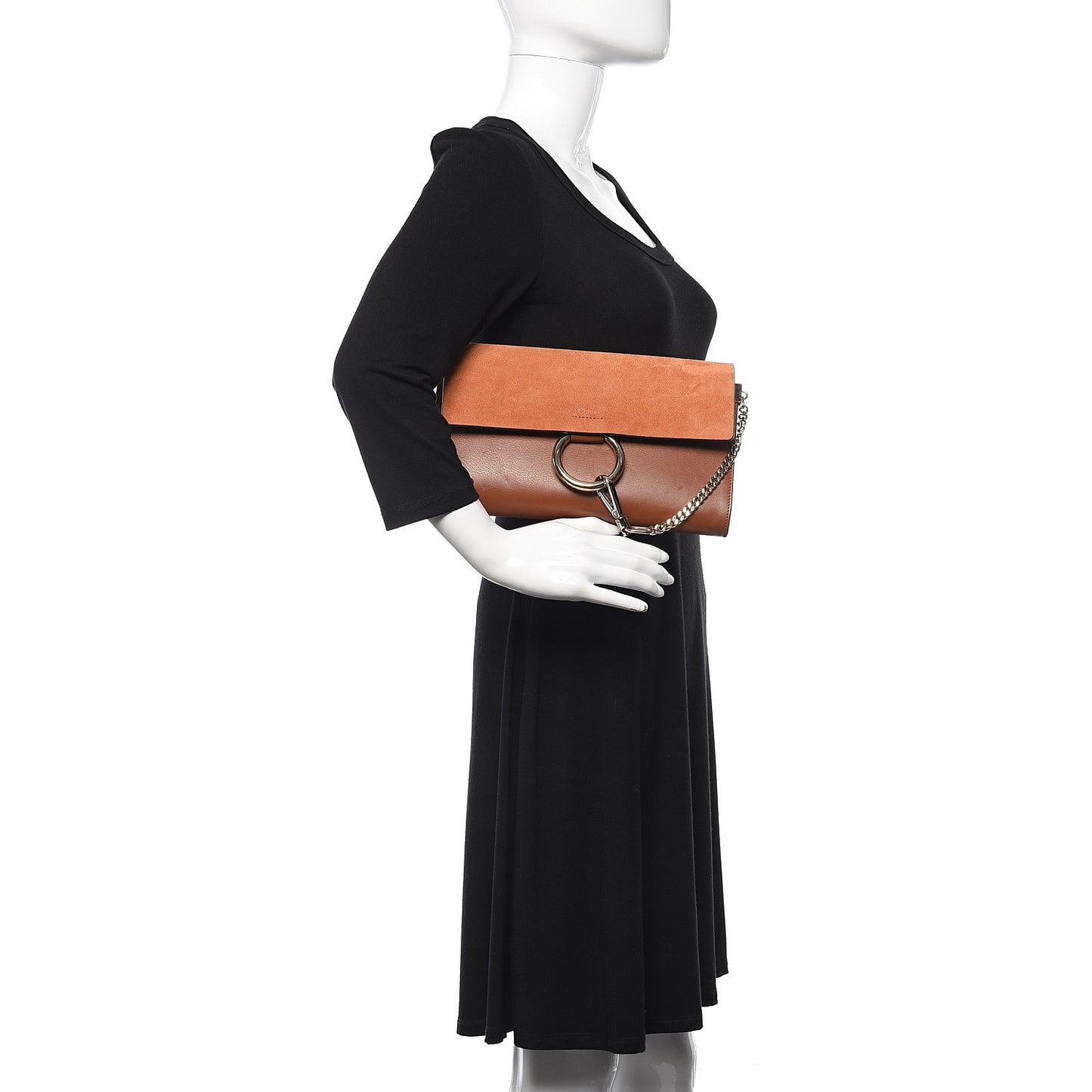 Suede Calfskin Faye Clutch Tobacco