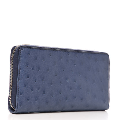Gucci Ostrich Bamboo Zip Around Wallet Blue 2 of 6