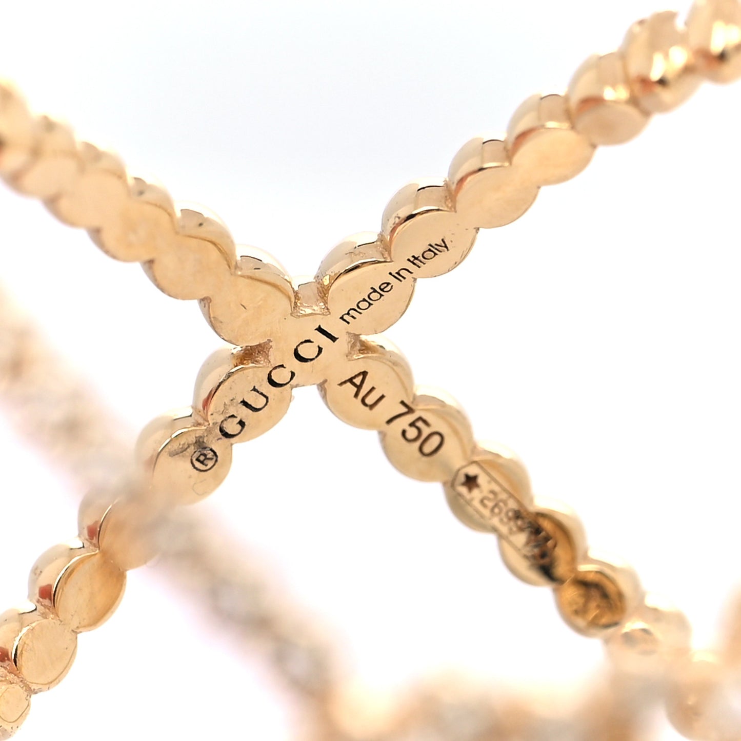 18K Yellow Gold Diamond GG Running X Ring 51 5.75