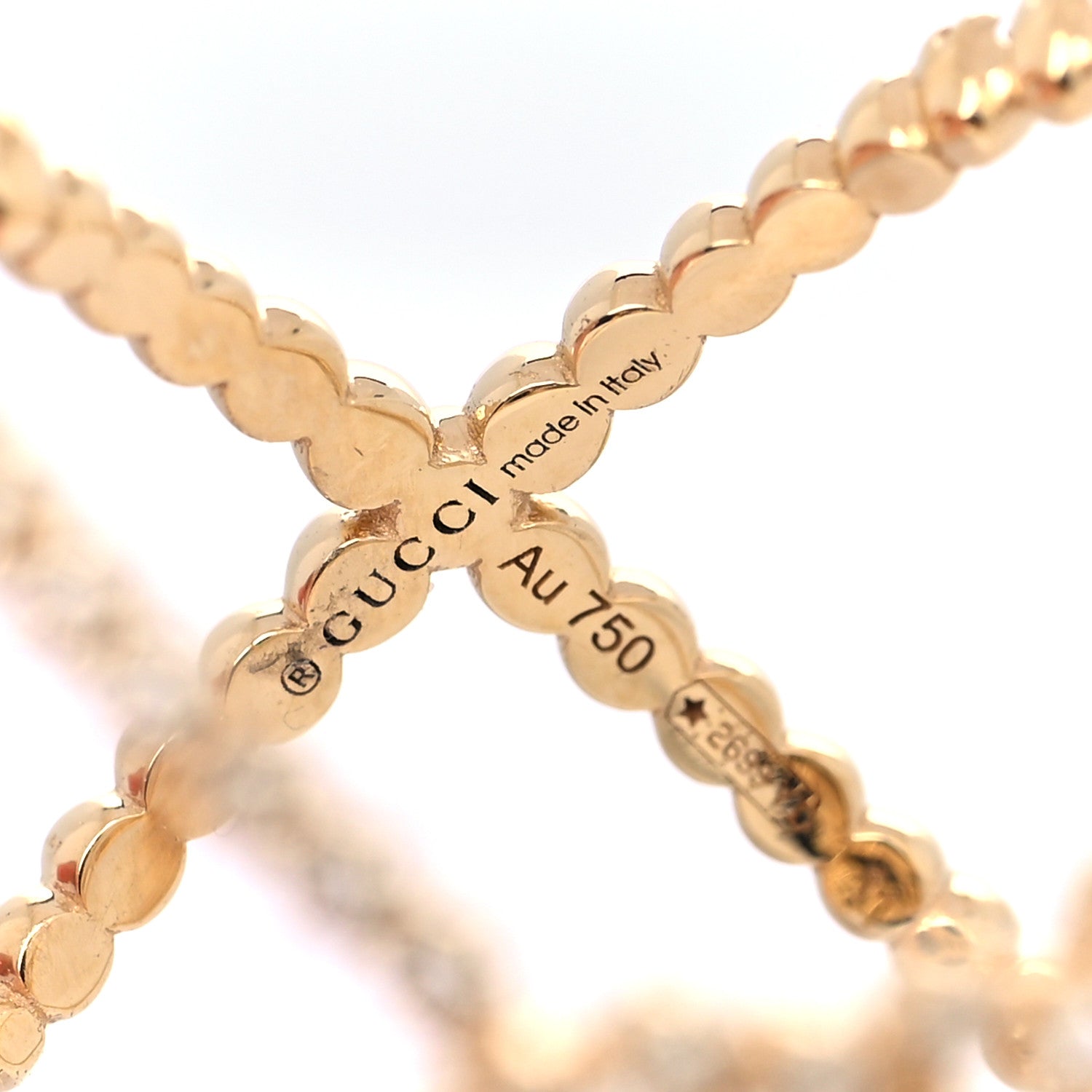 Gucci 18K Yellow Gold Diamond GG Running X Ring 51 5.75 5 of 6