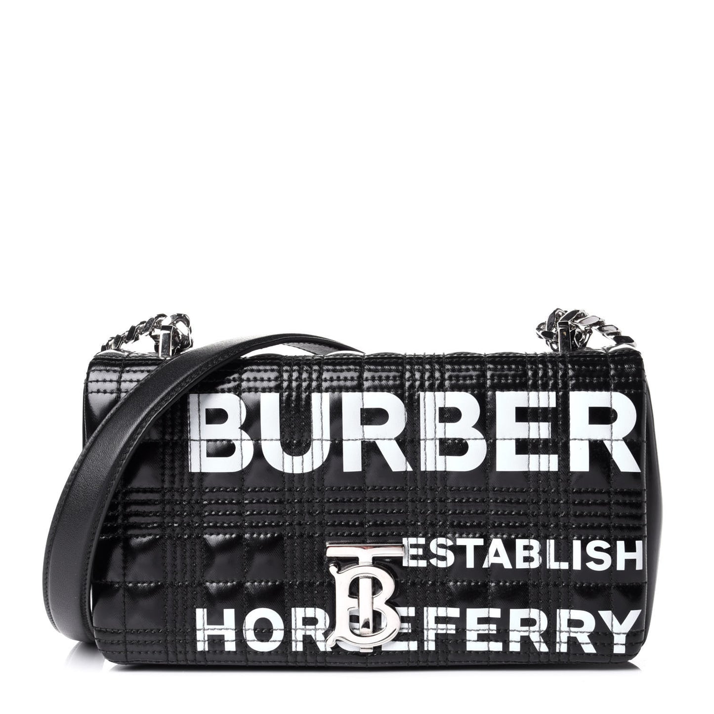 Patent Quilted Horseferry Print Small Lola Bag Black