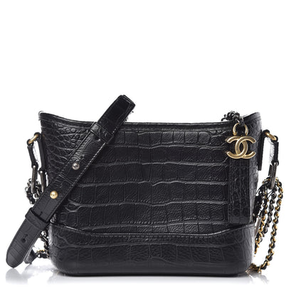 Chanel Calfskin Crocodile Embossed Small Gabrielle Cocodile Hobo Black 4 of 13