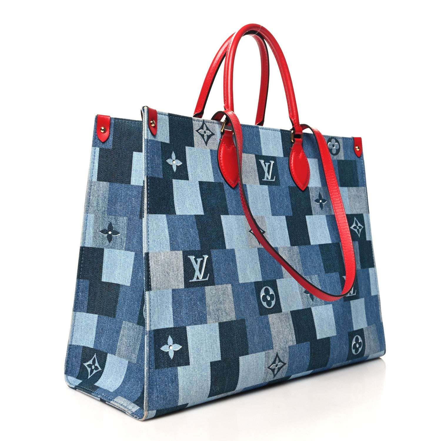 Louis Vuitton Denim Damier Monogram Onthego Blue Rouge 3 of 14