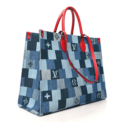 Louis Vuitton Denim Damier Monogram Onthego Blue Rouge 3 of 14