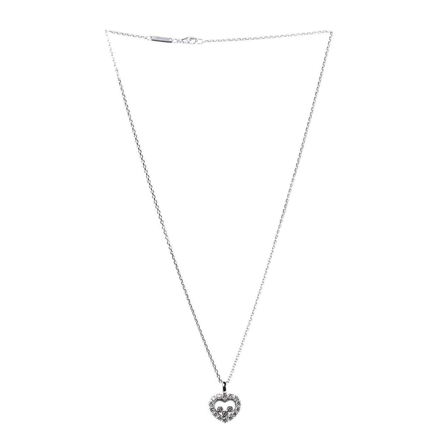 18K White Gold 3 Diamond Happy Diamond Icons Heart Pendant Necklace
