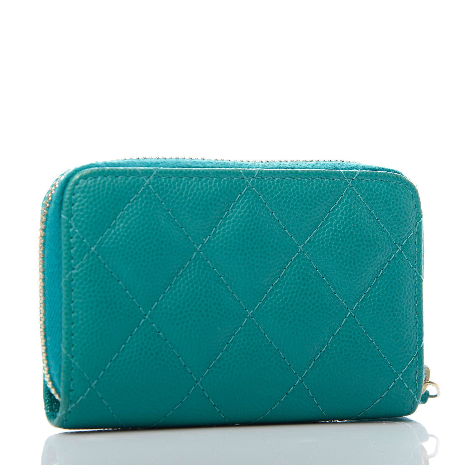Chanel Caviar Quilted Zip Coin Purse Dark Turquoise 3 of 8