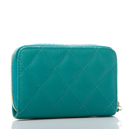 Chanel Caviar Quilted Zip Coin Purse Dark Turquoise 3 of 8