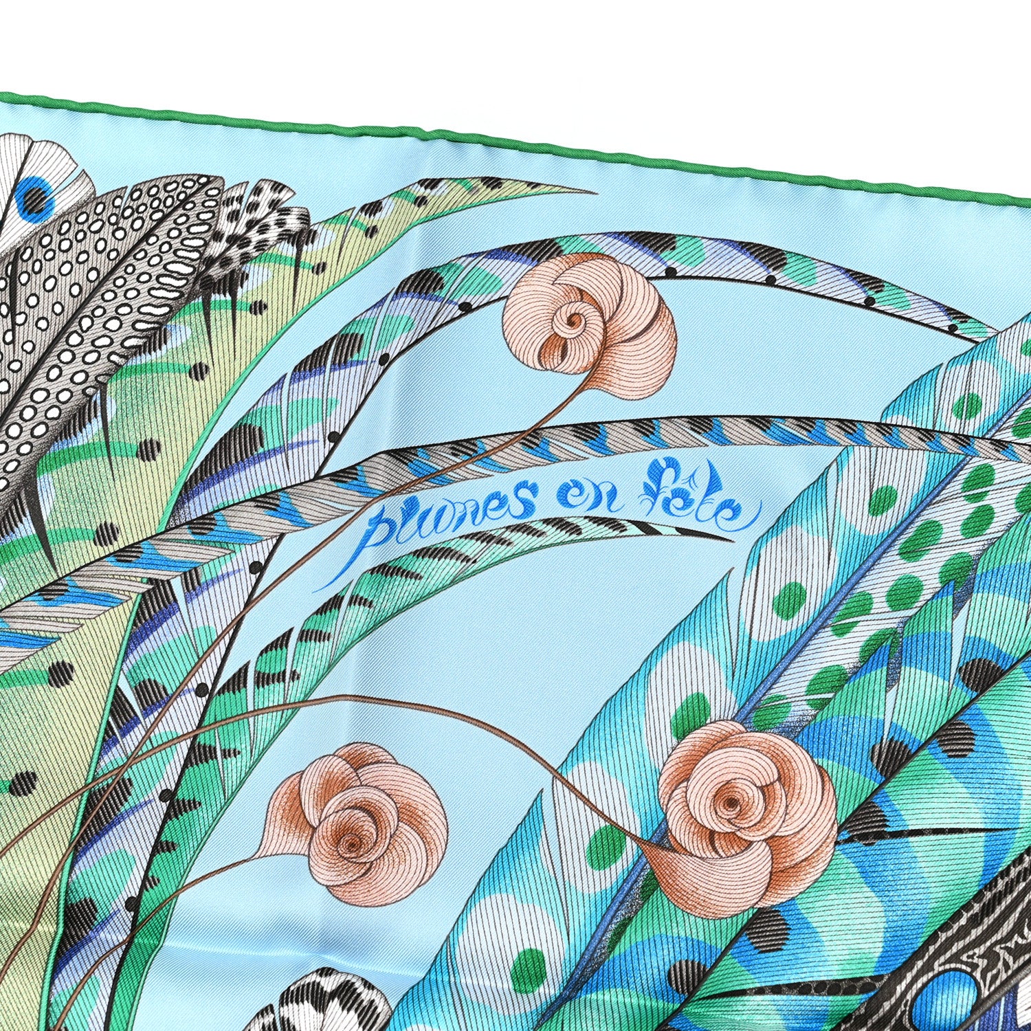 Hermes Silk Plumes En Fete Scarf 90 Ciel Vert Brun 2 of 5
