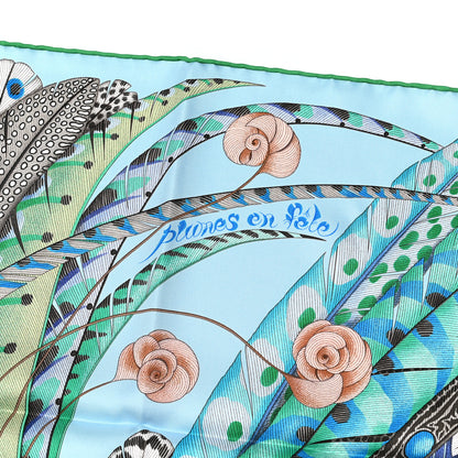 Hermes Silk Plumes En Fete Scarf 90 Ciel Vert Brun 2 of 5