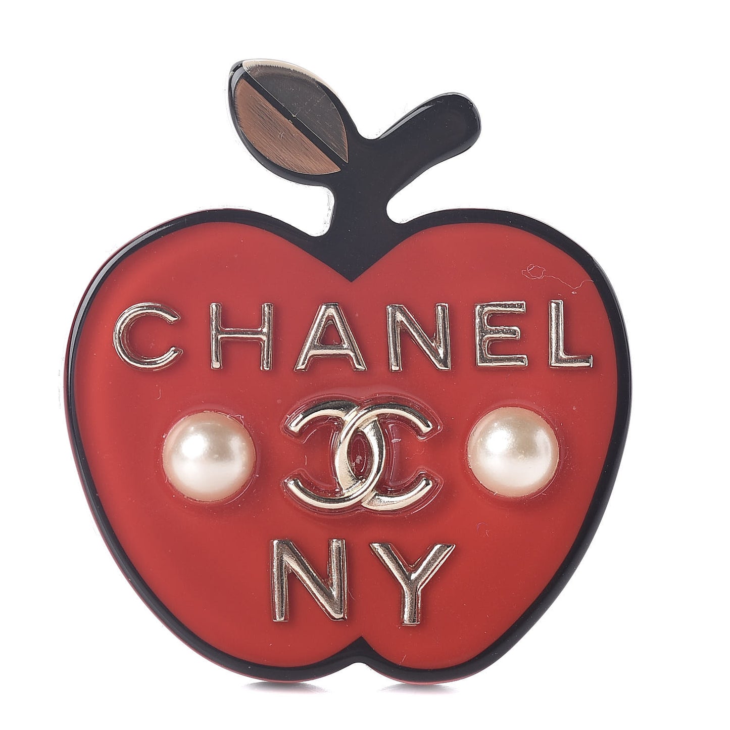 Resin Pearl NY Apple CC Brooch Red