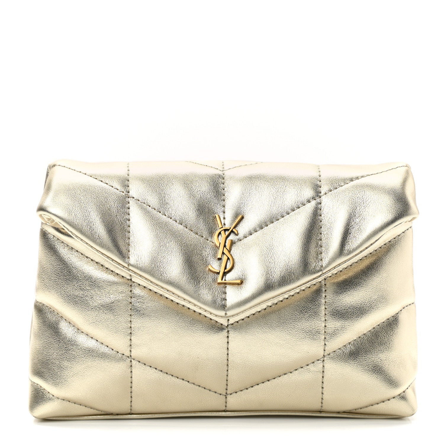 Saint Laurent Metallic Lambskin Monogram Loulou Puffer Pouch Clutch Gold 1 of 9