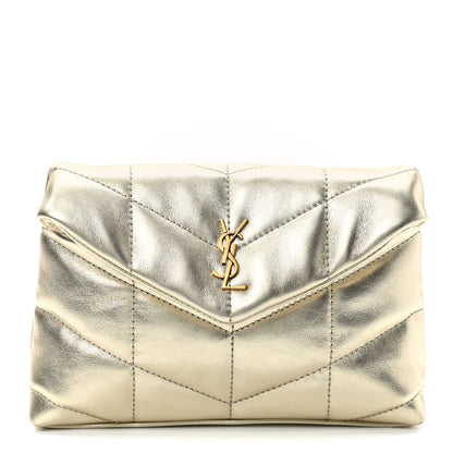 Saint Laurent Metallic Lambskin Monogram Loulou Puffer Pouch Clutch Gold 1 of 9