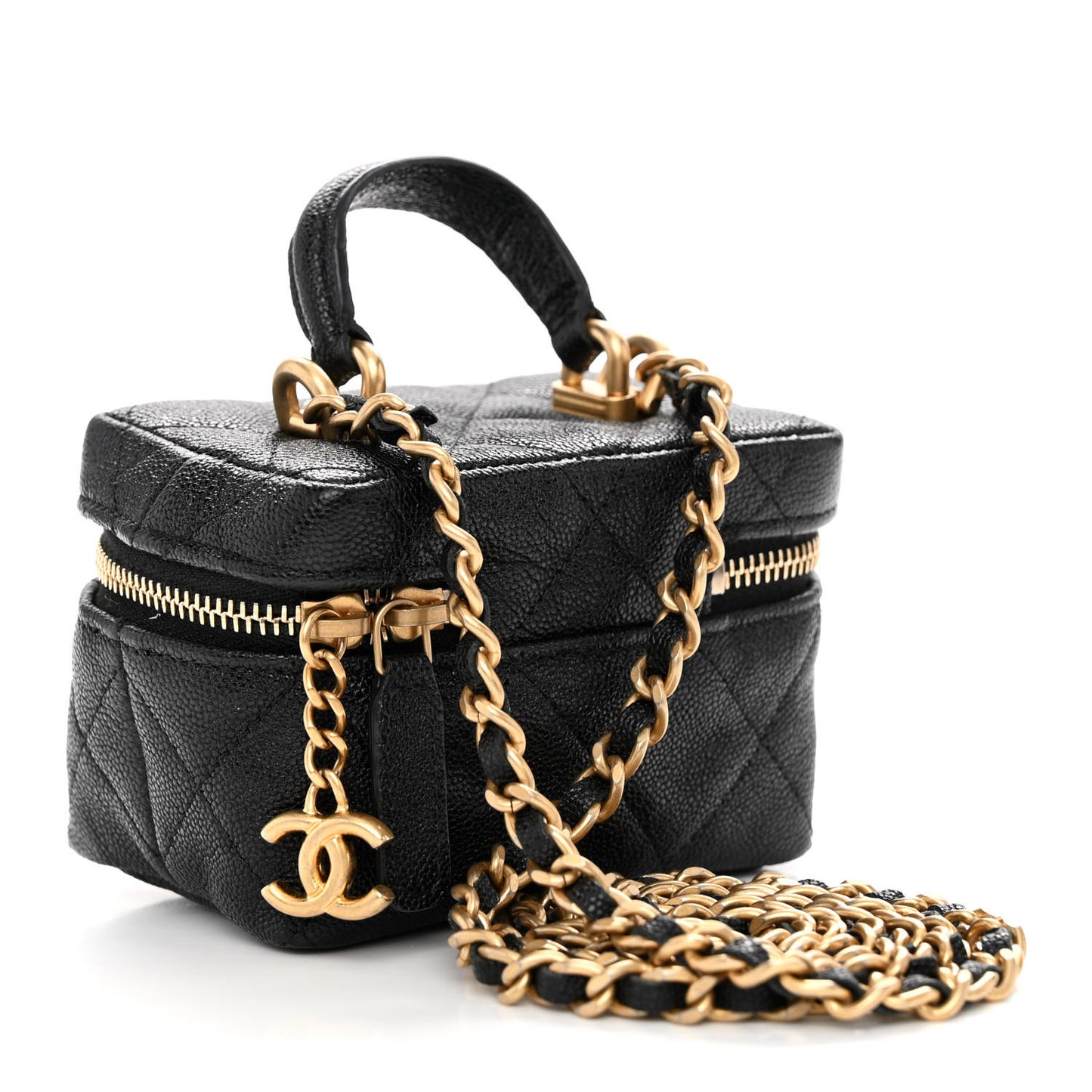 Caviar Quilted Mini Top Handle Vanity With Chain Black