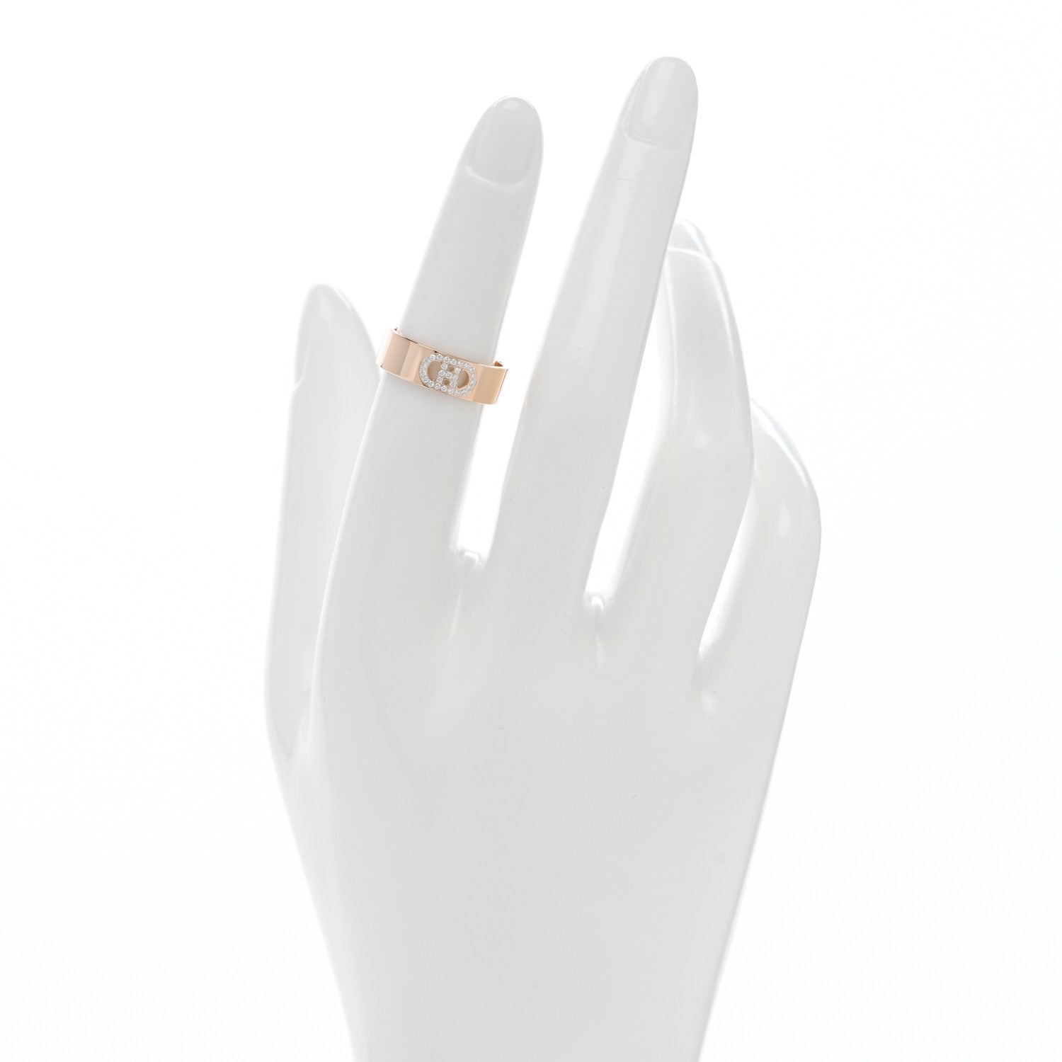 Hermes 18K Rose Gold Diamond PM H D'Ancre Ring 50 5.25 2 of 4